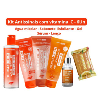 Kit Dermachem Anti Idade Clareador e Vitamina C Sabonete + Esfoliante + Gel + Serum clareador + Lenco demaquialante