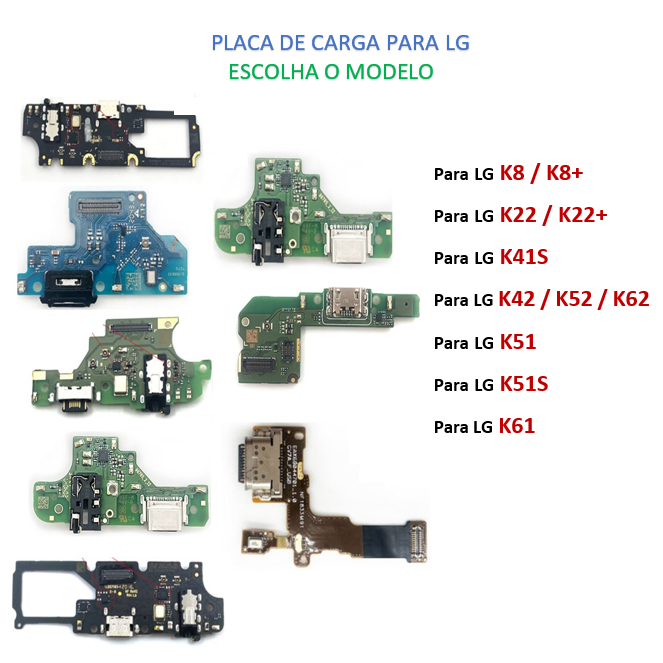 Placa Conector de Carga Flex Microfone LG K8+ / K22+  / K41S / K42 / K51S / K52 / K61Dock Turbo Carga Rápido