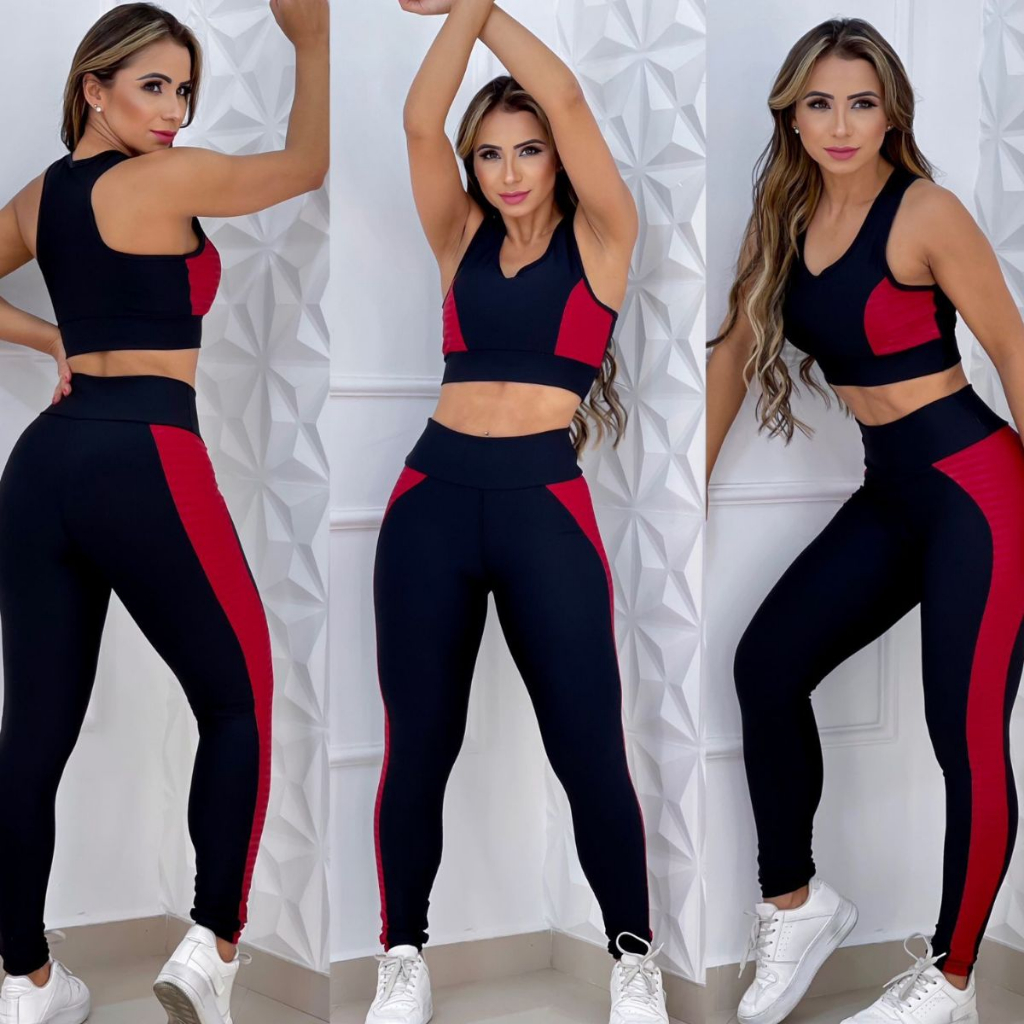 Conjunto de academia Top com bojo + Calça legging cintura alta em Oferta na Shopee