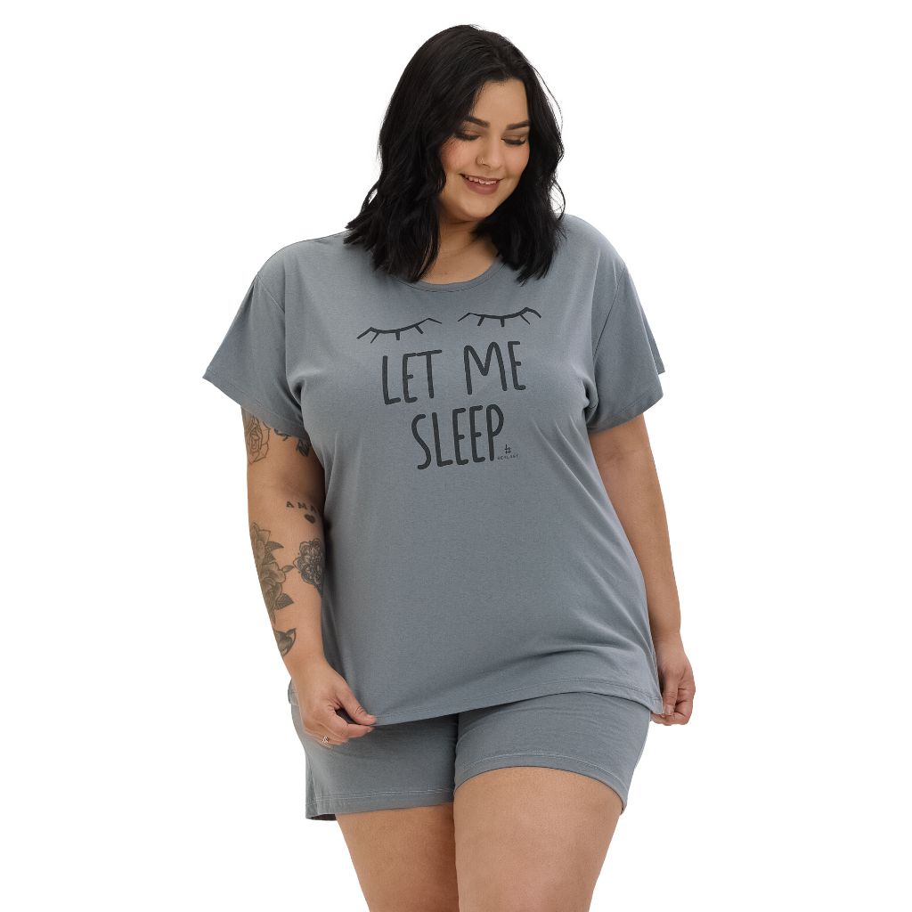 Conjunto Pijama Verão Feminino EXTRA Plus Size Curve Curve+ de Algodão Let Me Sleep Chumbo Envio Imediato