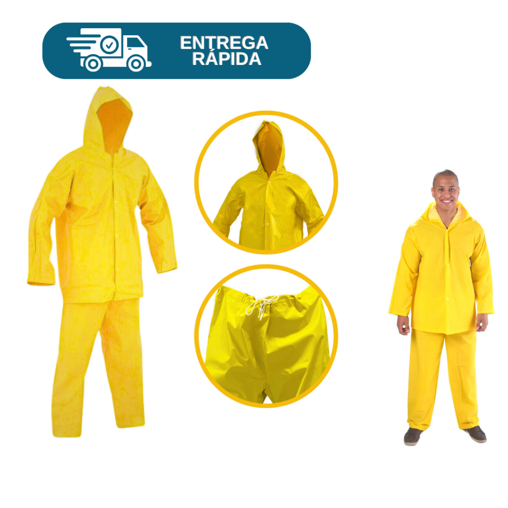 Conjunto De Pvc Amarelo Reforçado 0,30 Capa De Chuva E Calça PVC Impermeável Motoqueiro Resistente