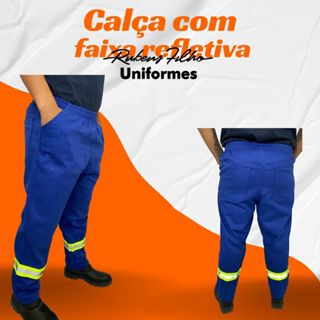 Calça Azul Royal Brim Mod elást e cord com Faixa Refletiva