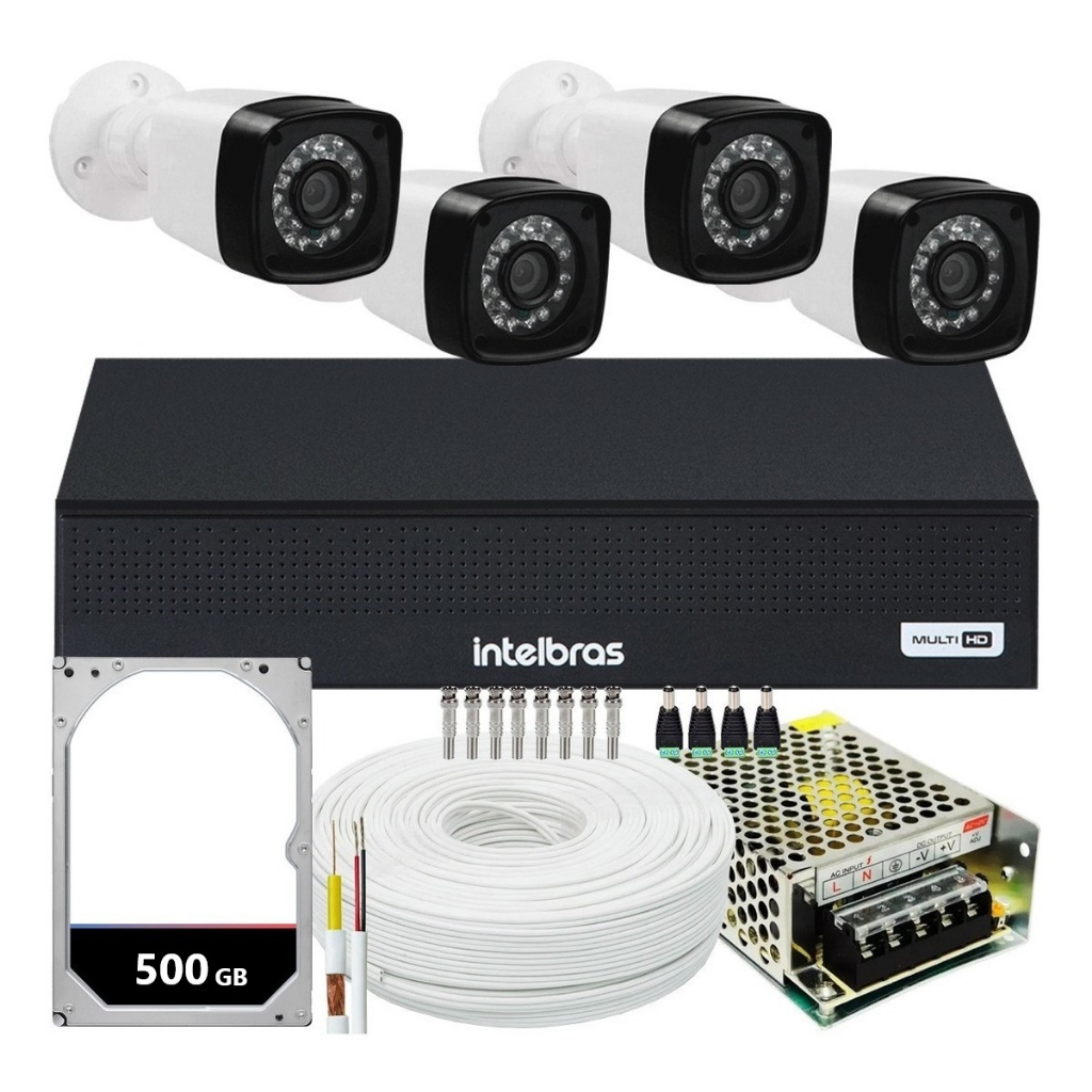 Kit 4 Câmeras Segurança Infravermelho Externas Dvr Intelbras 1004C 4 Canais HD 500gb em Oferta na Shopee