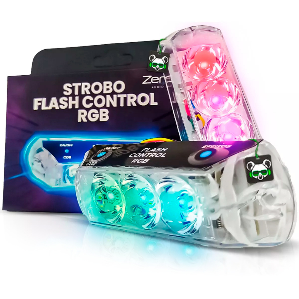 Flash Control Par Strobo Automotivo Led 2 Faróis Rgb 7 cores Ultra Forte Zendel - Spare Parts and Accessories for Vehicles