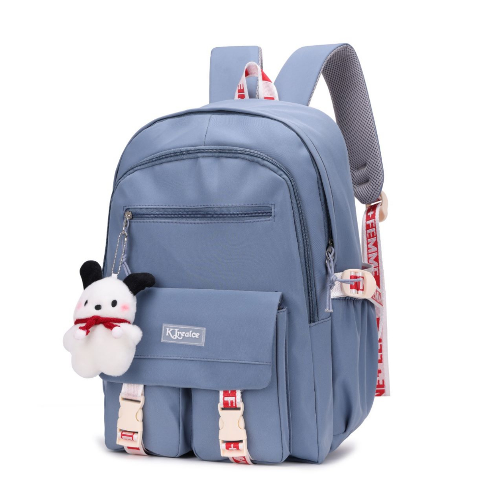 Mochila Escolar Feminina c/ Ursinho Versão Coreana/Japonesa Impermeável + Bolso Antifurto (8655/8656)