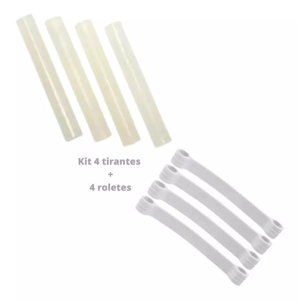 Kit 4 Tirante Branco E 4 Rolete Para Lavadora Brastemp E Consul