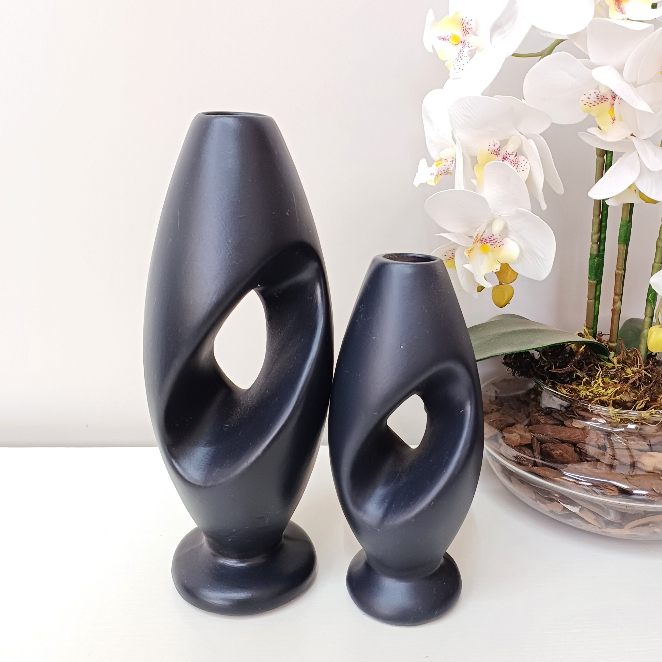 Dupla kit 2 Peças Vaso Grande Decorativo Formato Espiral para Sala Conjunto Objeto Decorativo Cerâmica Decoração Enfeite Rack vasos centro de mesa e Dupla de vasos