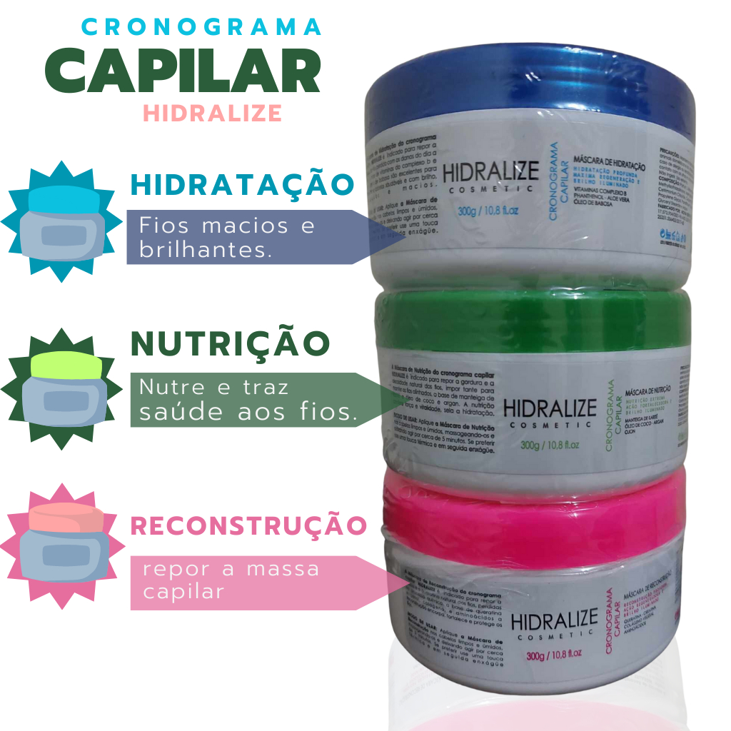Cronograma Capilar Hidralize Hidratação Reconstrução Nutrição 3x 300gr em Oferta na Shopee