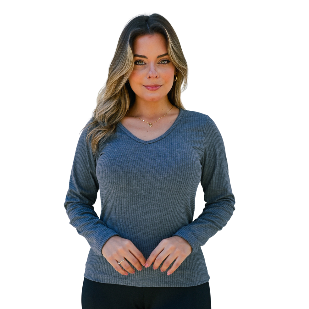 Camiseta Feminina Canelada Inverno P ao G2 Canela Preta