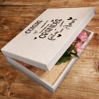 Imperdível Caixa Decorada em MDF Presente Romântico Dobradiça 26x19x6 em Oferta na Shopee