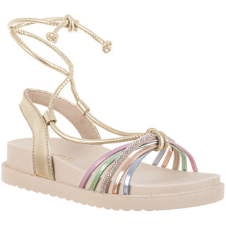 Sandália Feminina Infantil Flatform Birken Strass Brilho Colorido Amarração Confortável Moda
