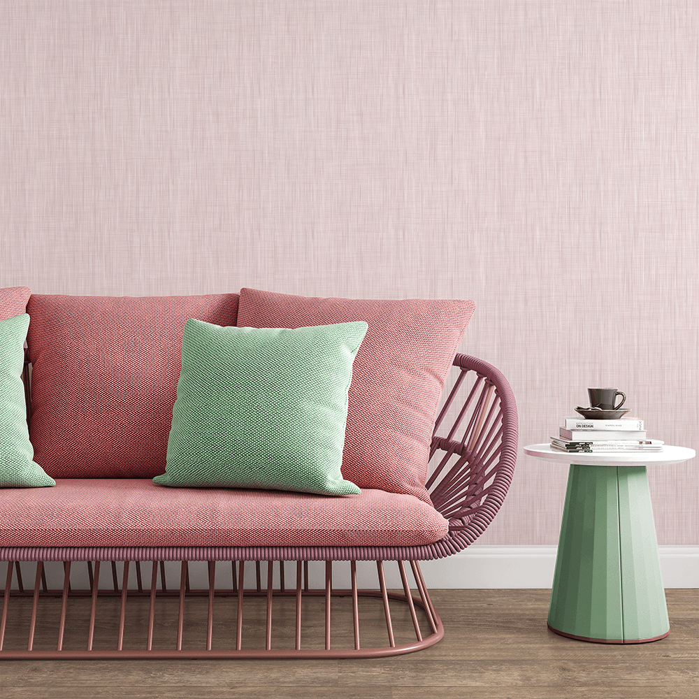 Papel de Parede Efeito Linho Adesivo Lavável Rosa-Claro Ísis