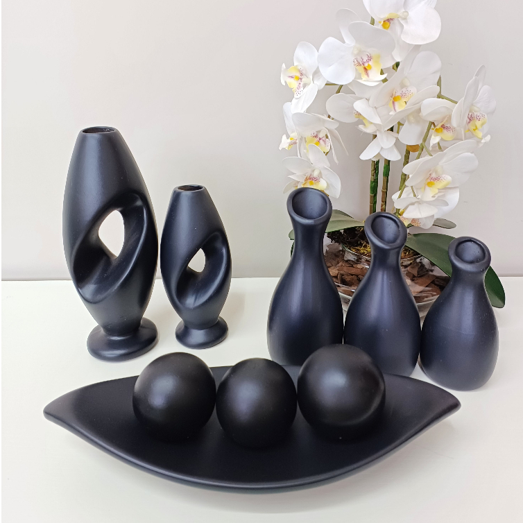 Kit 9 Peças Trio Vaso Grande Decorativo para Sala Conjunto Objeto Decorativo Cerâmica Decoração Enfeite Rack vasos centro de mesa e Dupla de vasos