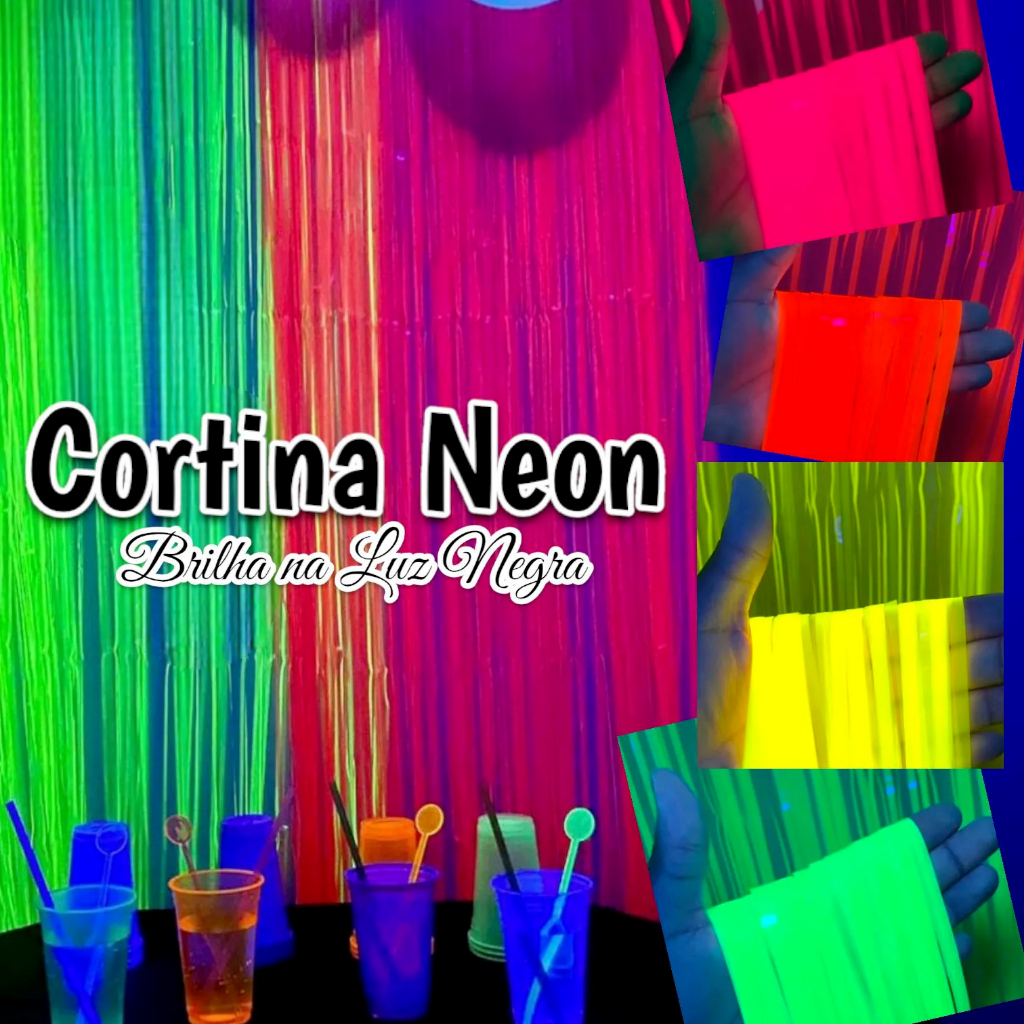 Cortina Fita Metalizada Plastica  Neon - Brilha Luz Negra Decoração Festa