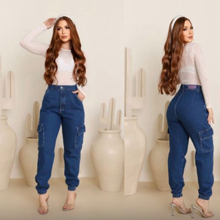 Calça Jeans Feminina Cargo Jogger