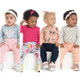 Kit Body Bebê Menina Conjunto 3 Peças 1 Body Manga Longa + 1 Body Manga Curta + 1 Calça Mijão 100% Algodão Tamanho P ao GG Recém Nascido RN Prematuro