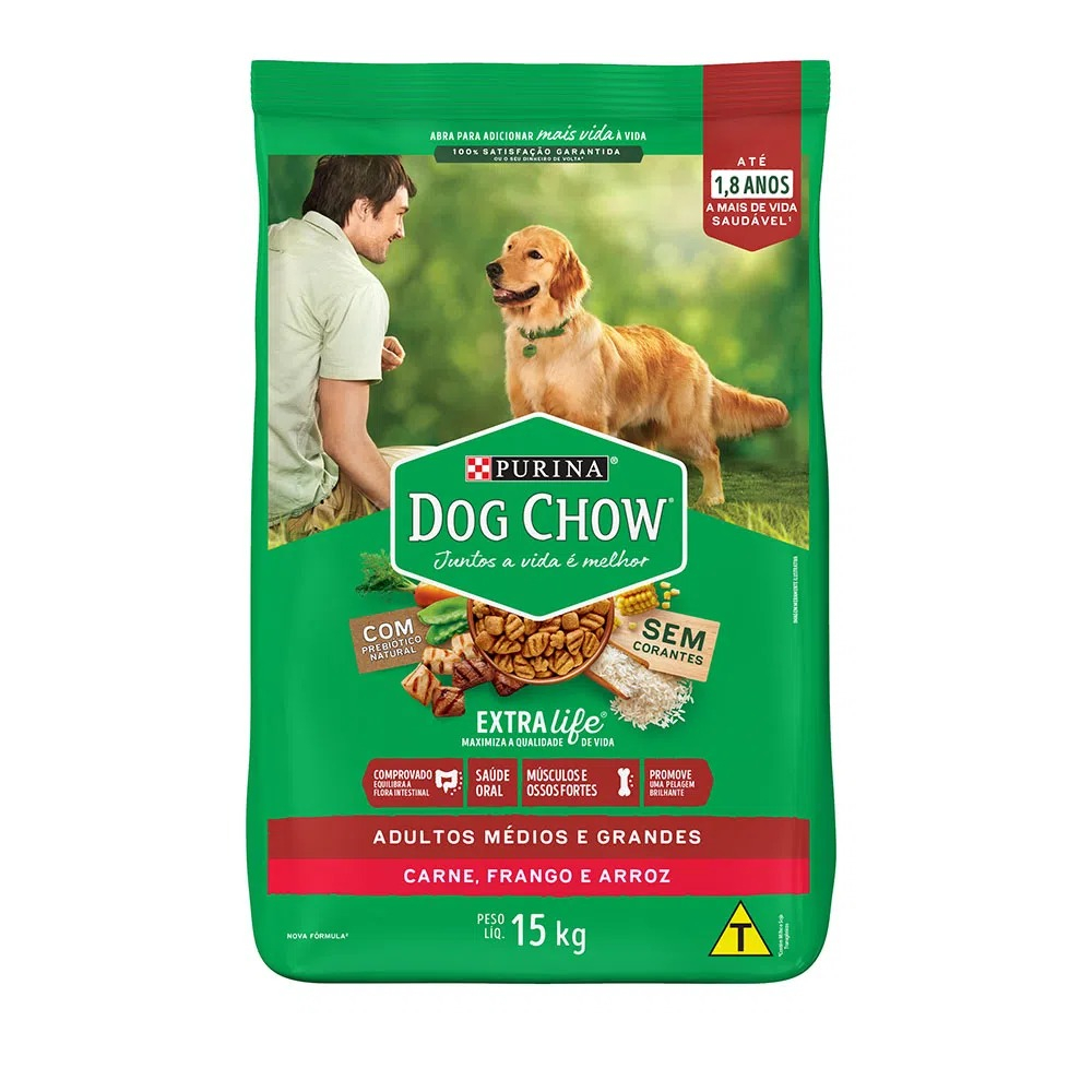 Ração Dog Chow Cães Médios e Grandes Carne, Frango 15kg