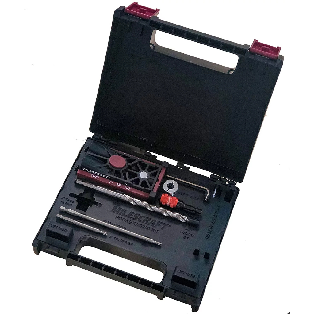 MILESCRAFT - POCKET HOLE JIG 200 - GABARITO PARA FIXAÇÃO DE PARAFUSOS COM ACESSÓRIOS E MALETA