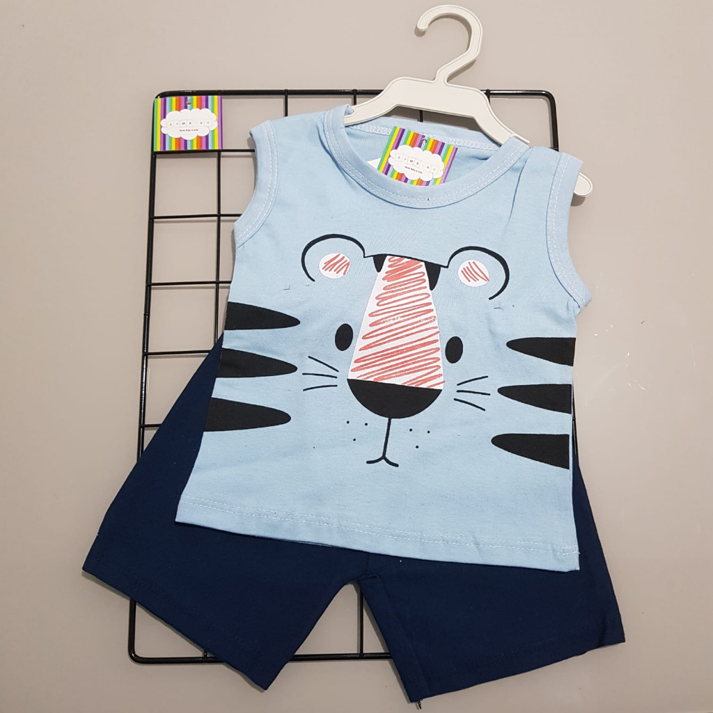 Conjunto Bebê Masculino Regata Leãozinho e Bermuda Malha Algodão Conjunto Baby Menino