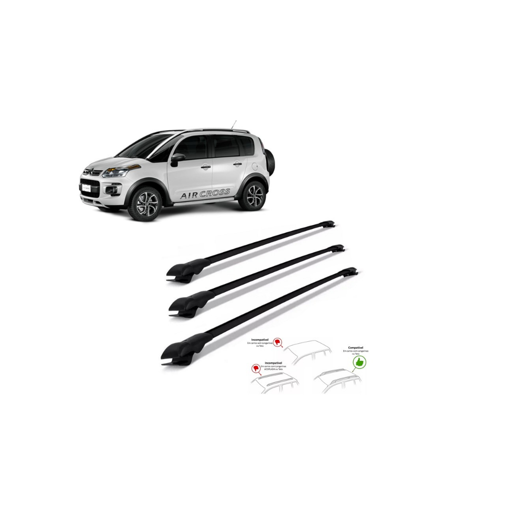 Rack Travessa Citroen Aircross 2010 A 2019 3 Barras Bagageiro Slim a Heavy Car
