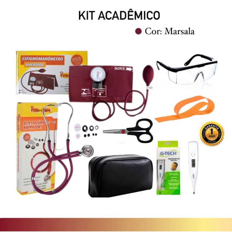 Kit Enfermagem Acadêmico Marsala, Campeão de Vendas, Aparelhos de Pressão Profissional Top de Linha, Para Enfermeiro, Enfermeira, Auxiliar de enfermagem, Técnico enfermagem, Cuidador de idosos