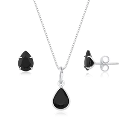 Conjunto Colar E Brinco Gota Prata 925 Zirconia Preta