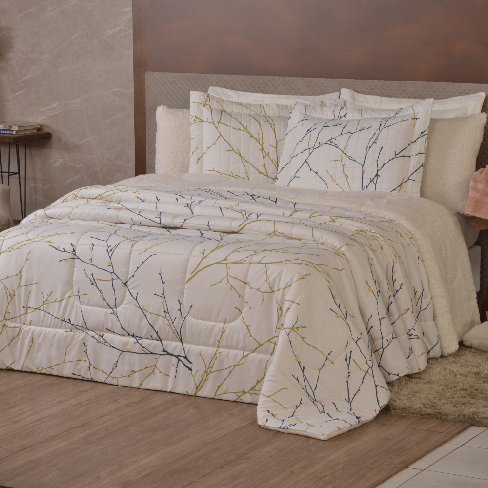 Coberdrom Top Line estampado King Dupla Face Microfibra e Sherpa que assemelha Lã de carne...