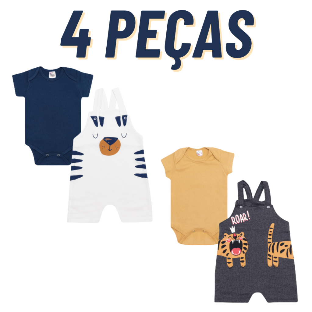 Kit Roupa De Bebe Conjunto 4 Peças Jardineira E Body Curto Menino E Menina Roupas de Bebê Sortidos