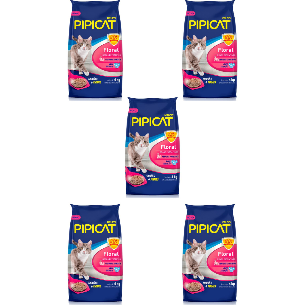Kit 5 Areia Higiênica Pipicat floral Grãos Extra Finos 4 kg