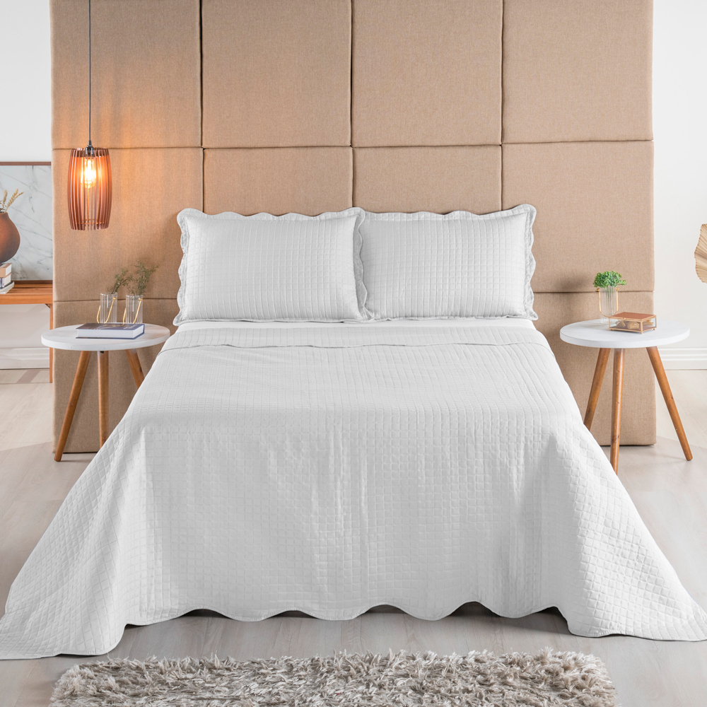 Detalhes do Kit Cobre Leito Colcha Casal 3 Peças Dupla Face Micro Percal 150 Fios Matelado Pastilhas