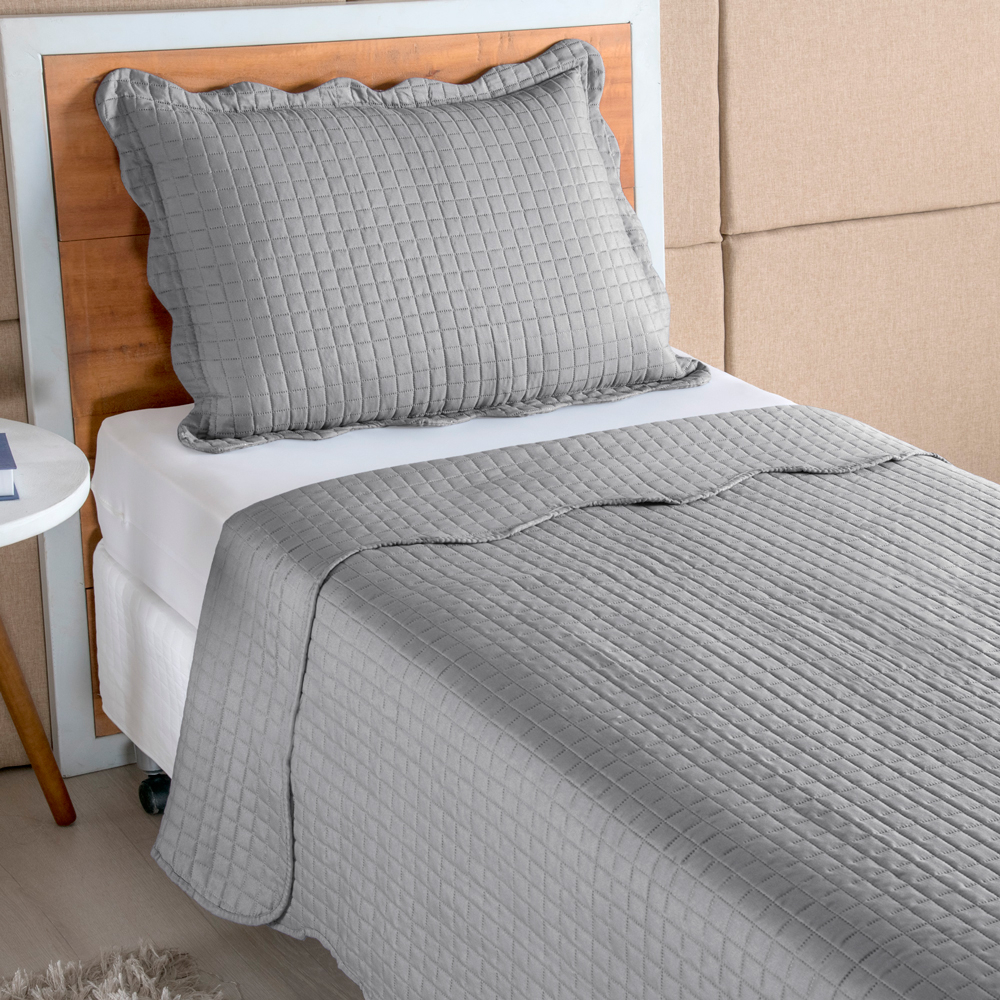 Detalhes do Kit Cobre Leito Colcha Solteiro 2 Peças Dupla Face Micro Percal 150 Fios Matelado Pastilhas