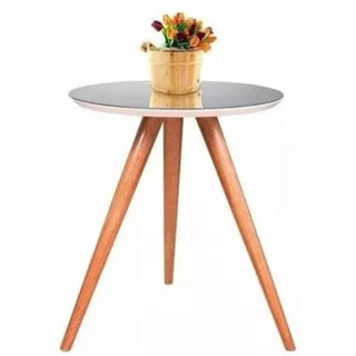 Mesa Mesinha de Canto Lateral Centro Tampo de Vidro Pé Palito Decorativa Redonda
