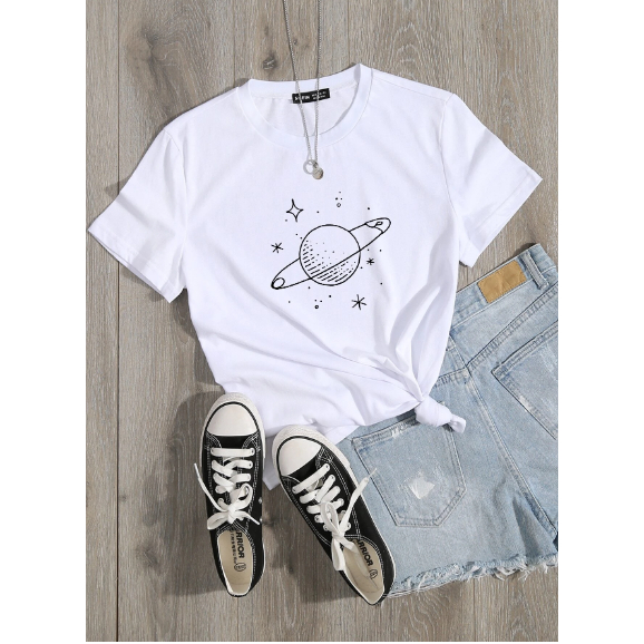 Camiseta Universo Galaxia Saturno Oversized Aesthetic