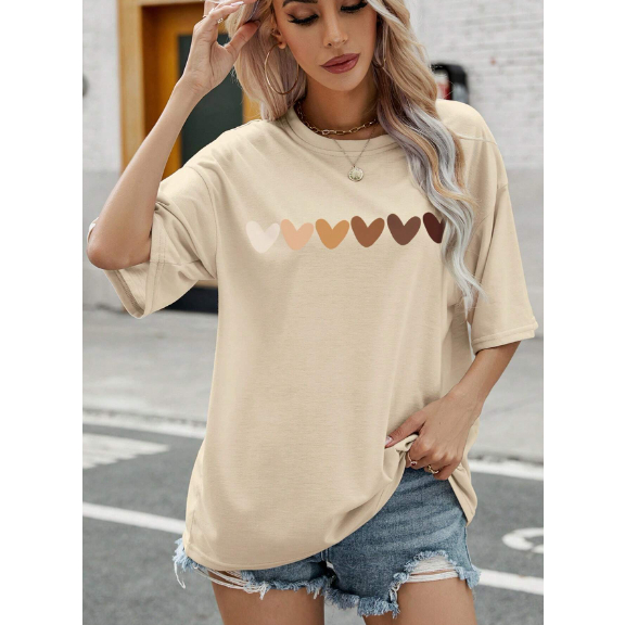 Camiseta Oversized Corações Estampada Coração Romantico Amor Life Style Ombro Caido Manga Curta Aesthetic Feminino