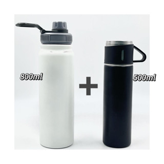 KIT de 2 Garrafas Térmicas 500ml + 800ml Garrafa Especial Quente e Frio Inox Térmico De Grande Capacidade
