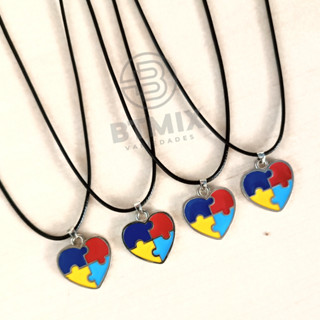 Colar Autismo com Regulagem Pingente Coração Autista