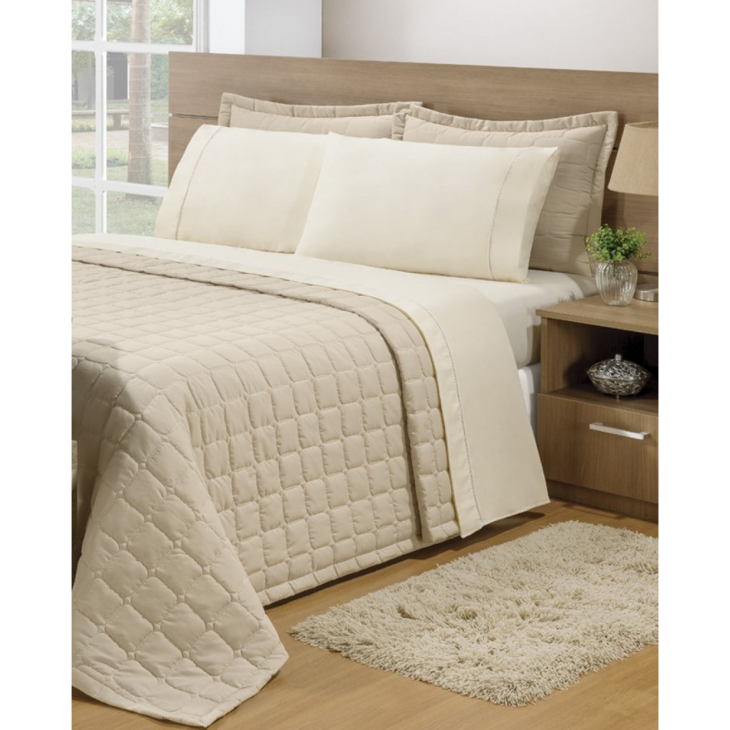 Kit Cobre Leito Colcha Queen 3 Peças Matelado Dupla Face Berlim
