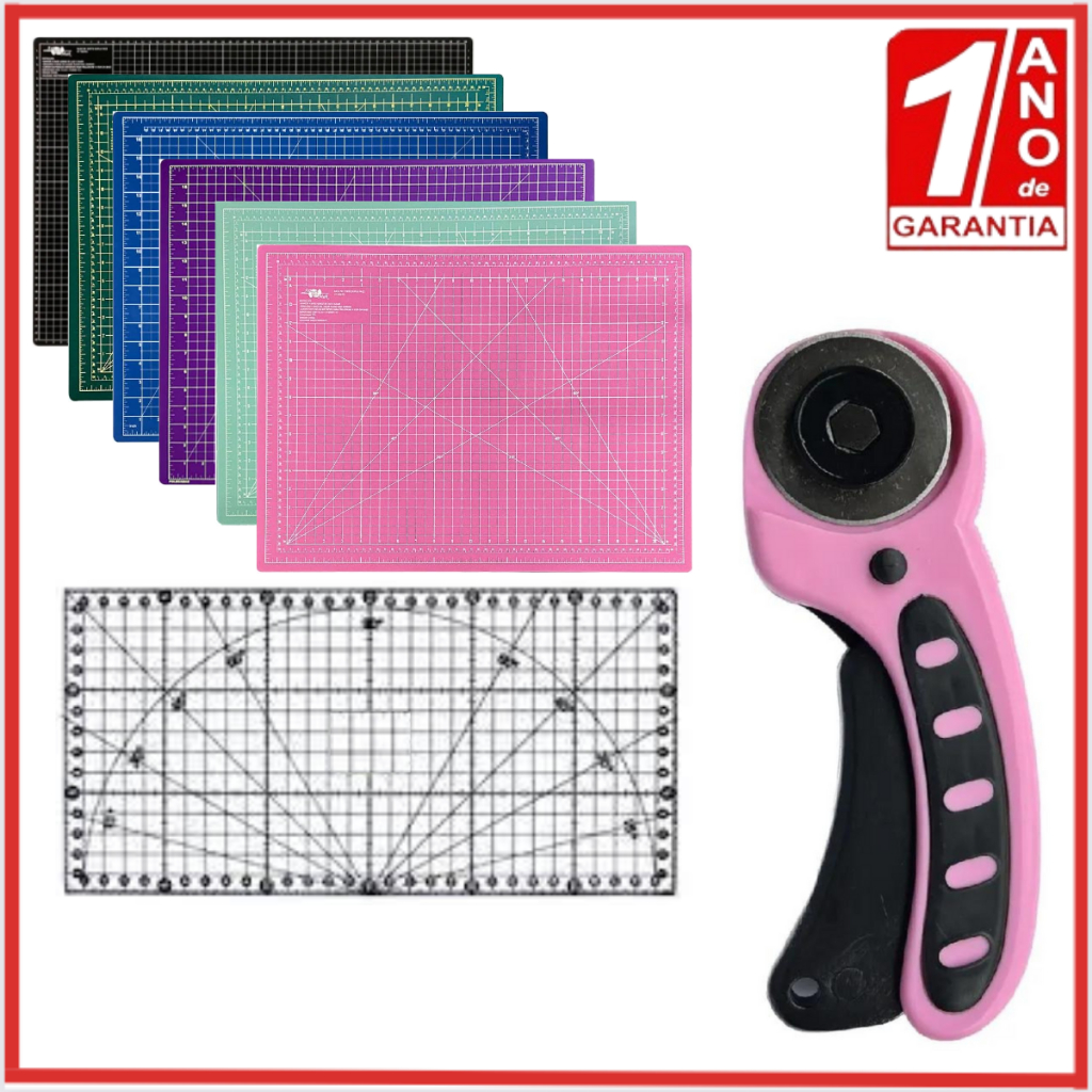 Kit Patchwork Base Corte 22x30cm, 30x45cm, 60x45cm ou 90x60cm Régua 05x30cm, 05x60cm + Cortador 45mm em Oferta na Shopee