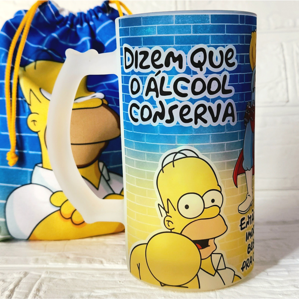 Homer Simpson - Dizem que o álcool conserva... Caneca + saquinho de tecido personalizado