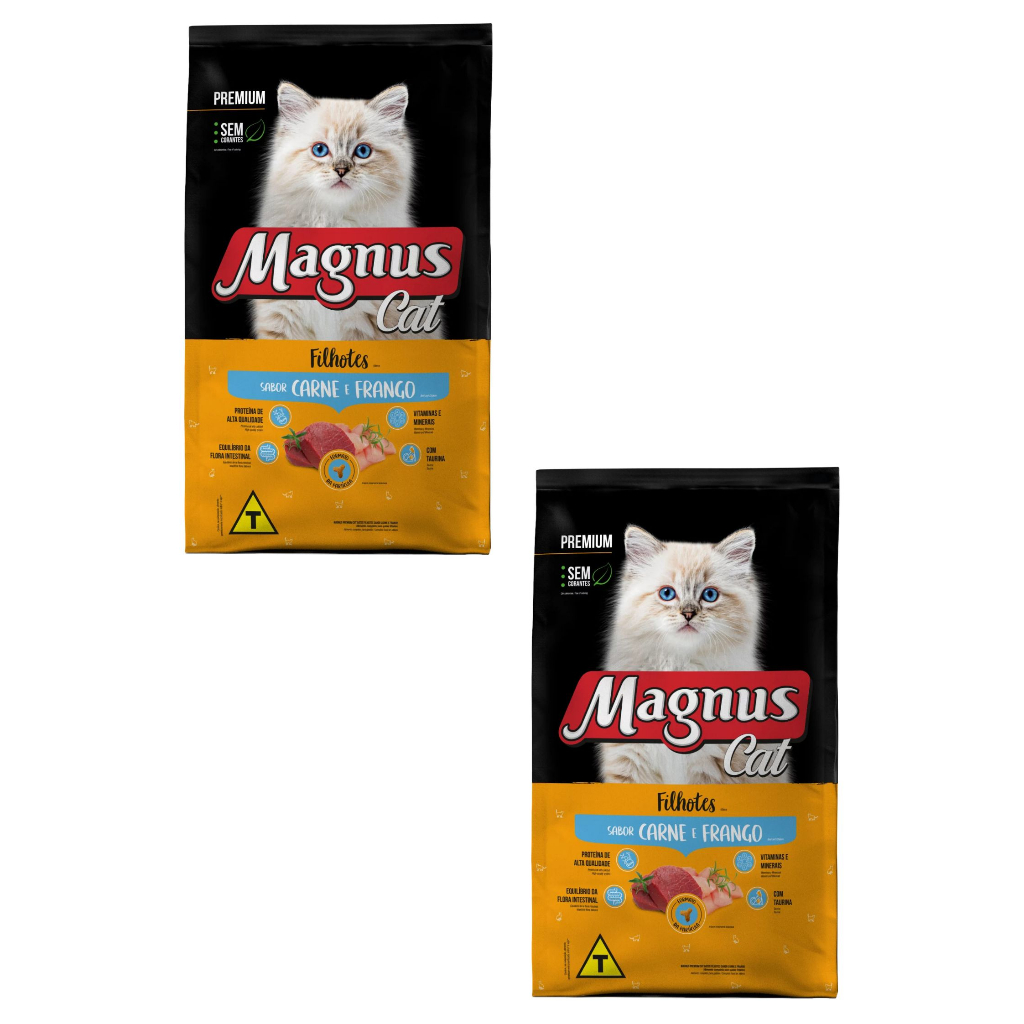 Kit 2 Magnus Cat Premium Gatos Filhotes Carne E Frango 1kg