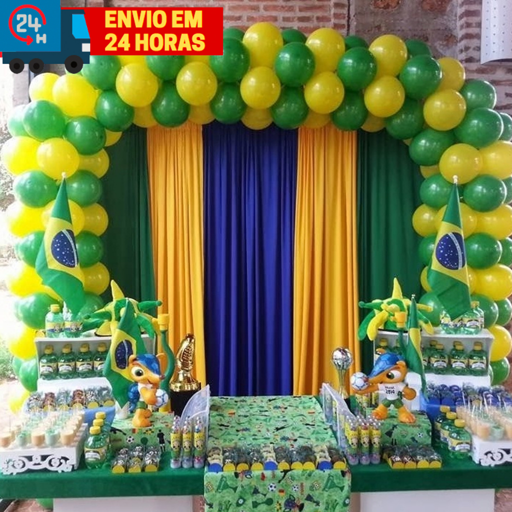 Kit 100 Balão Verde e Amarelo Brasil Festa Evento Decoração