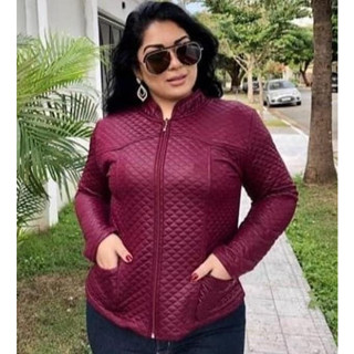 Jaqueta Feminina Bomber Casaco Plus Size GG G1 G2 G3 Tecido Matelasse Risinada Com Ziper / 2 bolsos