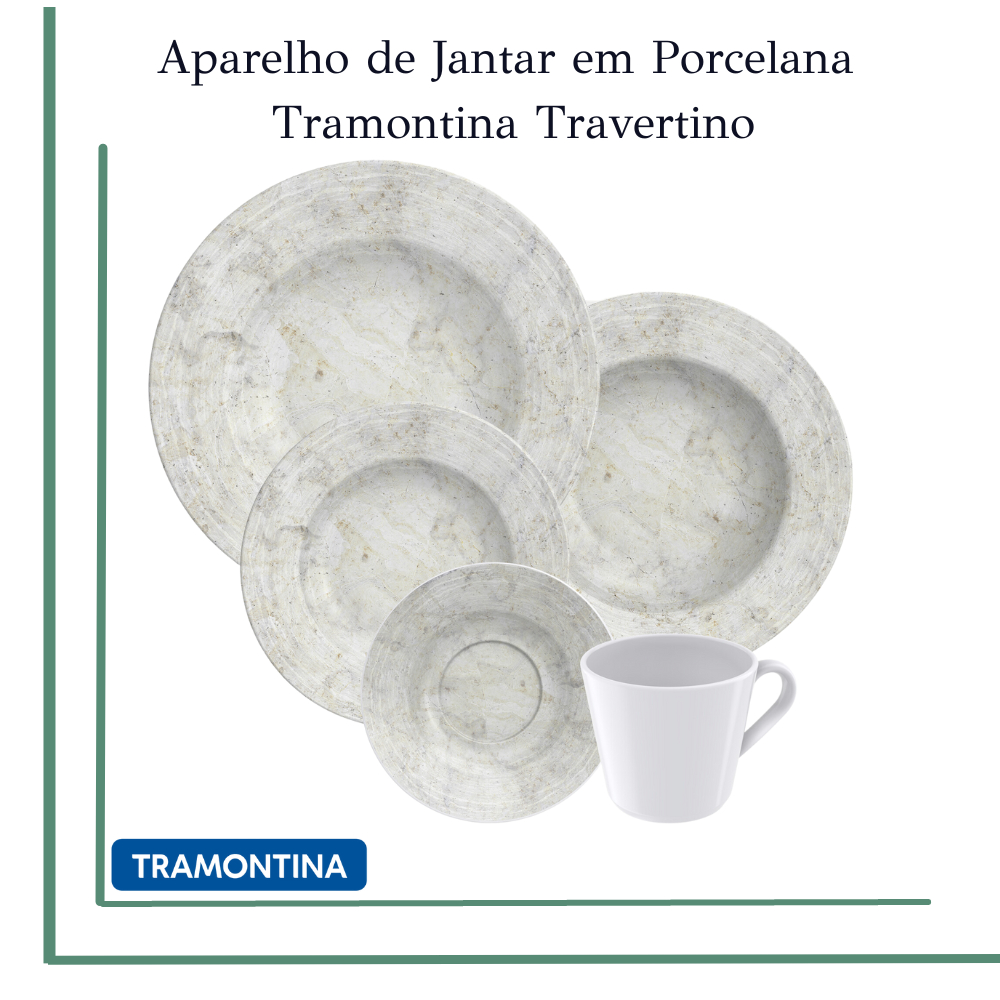 Aparelho De Jantar De Porcelana Jogo De Pratos Tramontina 20 Pçs Pratos Rasos Pratos de Sobremesa e Xícaras Chá Café