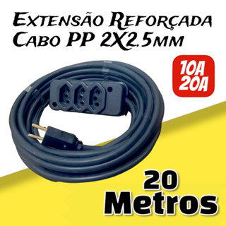 Extensão Elétrica Cabo PP 2x2,5mm Reforçada 20 metros 10A/20A para Casa/ Profissional/Residencial