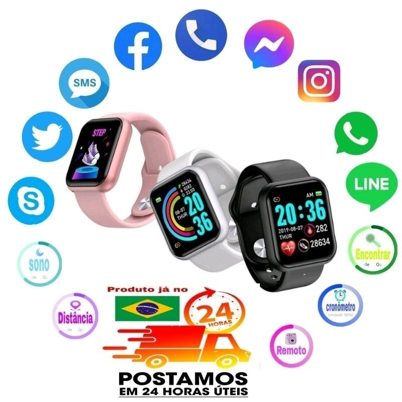 Smartwatc /D20s, relógio inteligente, bluetooth, colocar foto, " estoque já no Brasil" em Oferta na Shopee