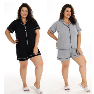 KIT 2 Baby Doll FB Plus Size Bloguerinha Malha Premium Americano Pijama Aberto Com Botões ...
