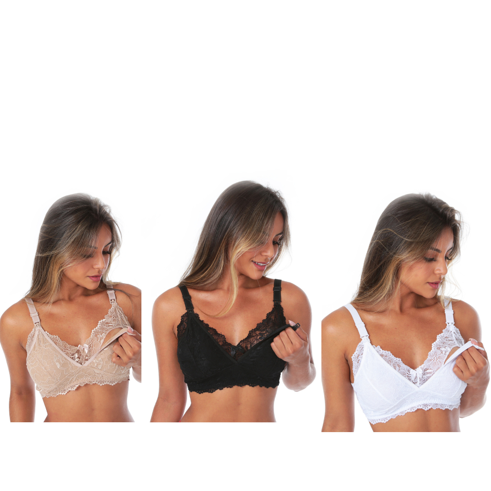 KIT 3 Sutiã Amamentação Renda Gestante Sutien Gravida Conforto Soutien Sutian Amamentar