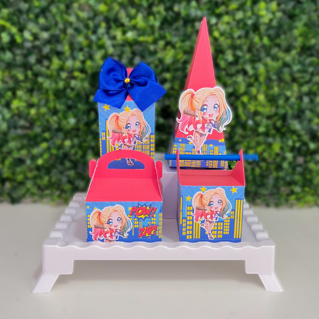 Kit Festa Arlequina Personalizado | Lembrancinha Festa | Aniversário Caixa Milk Pirâmide | Decoração