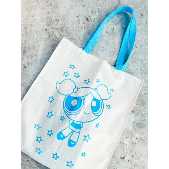 Ecobag  Lindinha as meninas super poderosas azul sacola ecológica,escola,faculdade, curso,personalizado,brinde,praia,