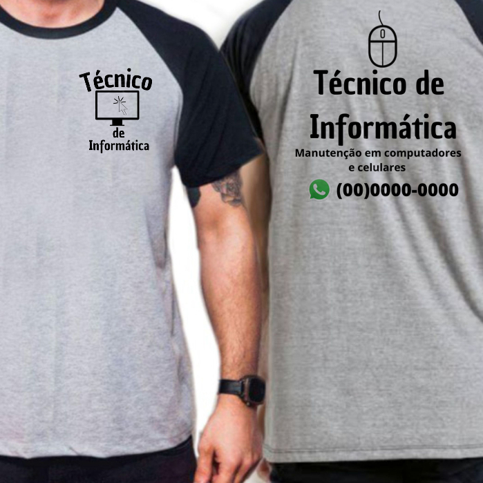 Uniforme Técnico em TI computador notebook - Personalizado com Suas informações - Modelo Raglan